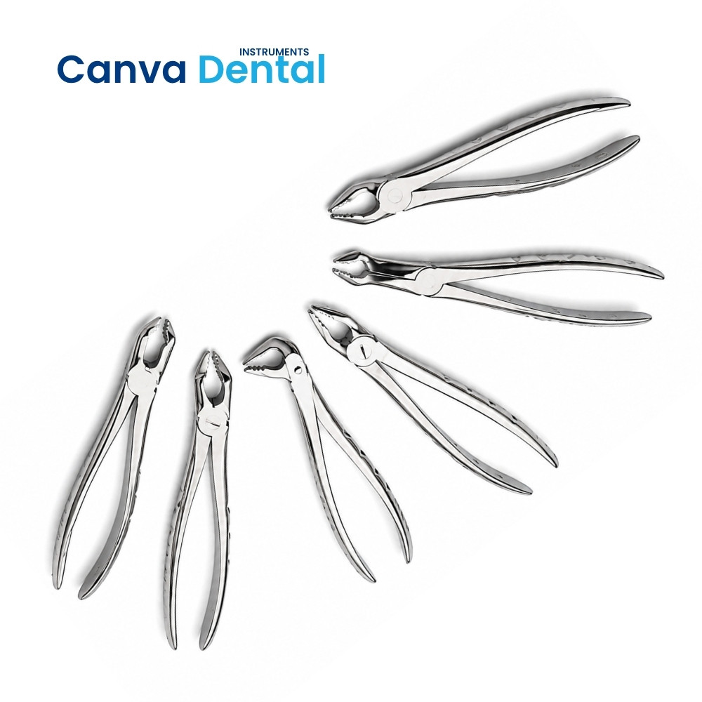 Serrated tooth extraction forceps set